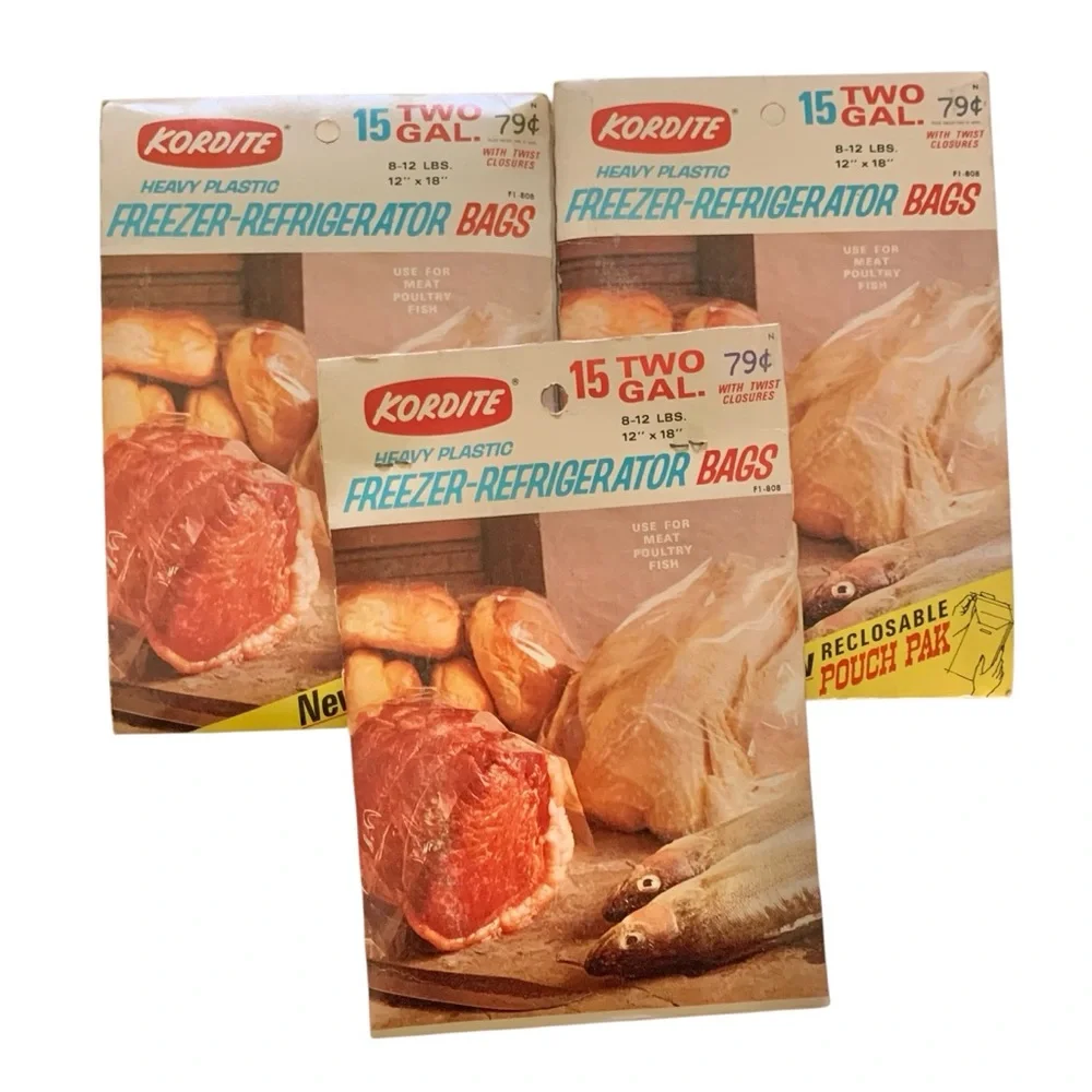 KORDITE Vintage Freezer Refrigerator Bags Bundle of 3 Two Gallon Bags